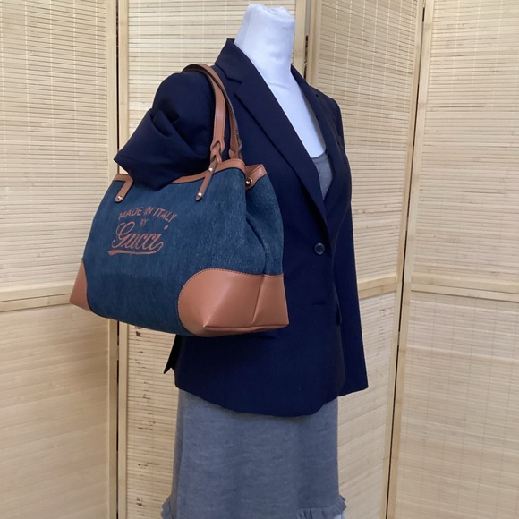 Gucci Denim Craft Leather Tote Bag - Picture 1 of 10